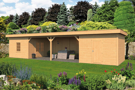 Overkapping Oslo XL type 12 Douglas 1292 x 430 cm - Blanke wanden incl. EPDM