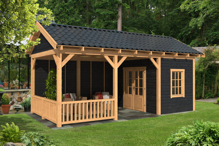 Overkapping Hamar L type 7 Douglas 690 x 395 cm - Zwarte wanden