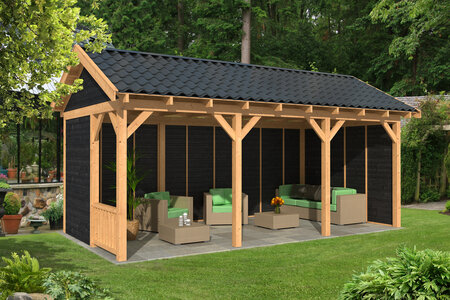 Overkapping Hamar L type 6 Douglas 690 x 395 cm - Zwarte wanden