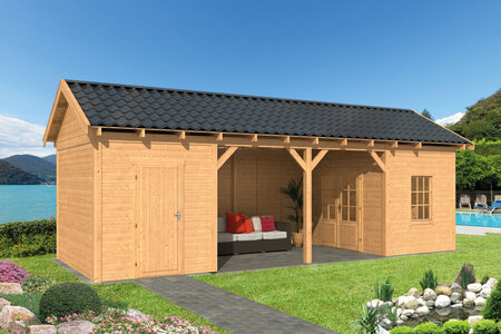 Overkapping Hamar L type 12 Douglas 900 x 395 cm - Blanke wanden