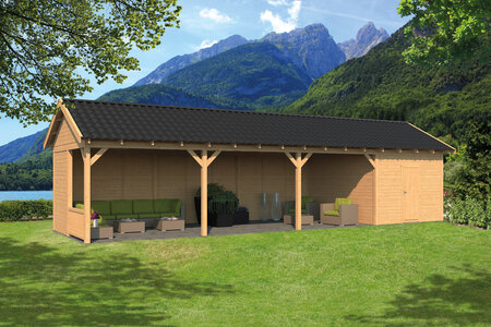 Overkapping Hamar XL type 10 Douglas 1300 x 445 cm - Blanke wanden