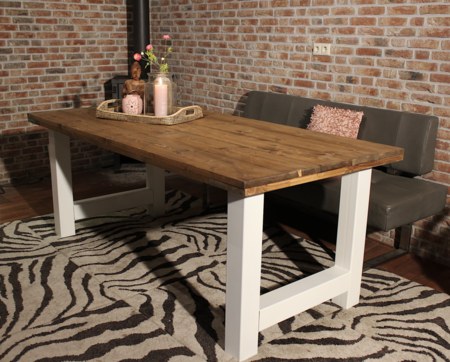 Industriële steigerhouten tafel H-poot WIT