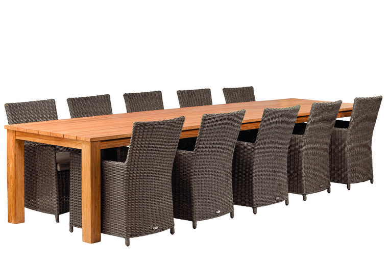 Bewust worden Ontstaan zelfstandig naamwoord Ga voor de complete set: Hardhouten tuintafel van 4 meter + 8 wicker  stoelen bruin + hardhout olie - Countrywood
